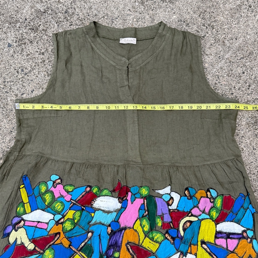 Bellambra Olive Green Linen Dress – Hand-Painted Art Panel – Size XL - Picture 10 of 10